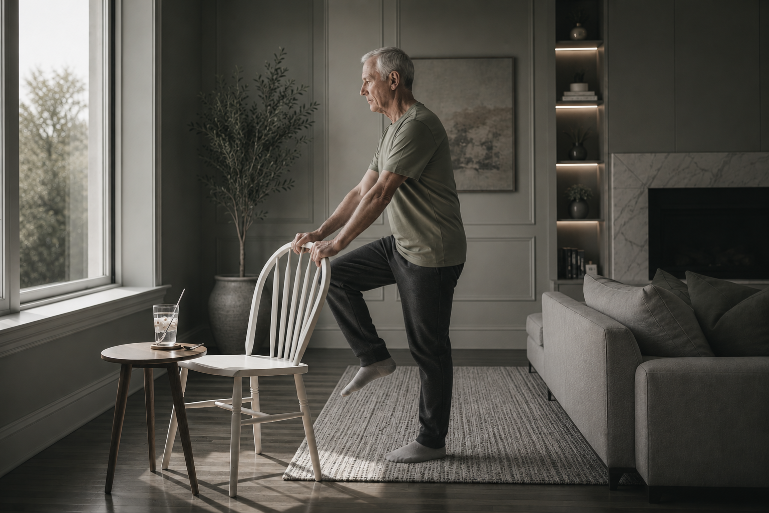 Retired man at desk